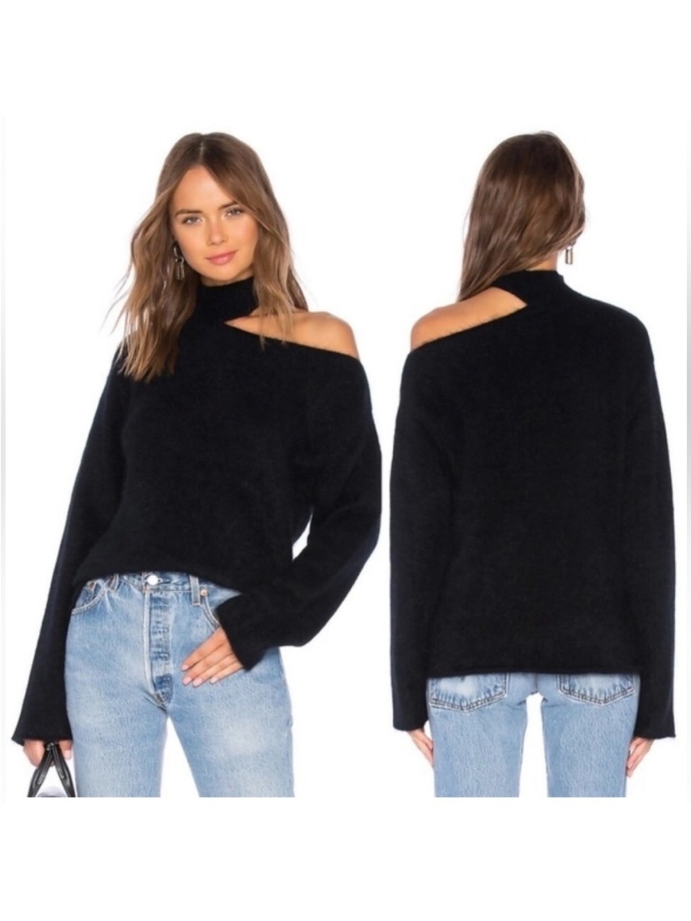 RtA Langley Cutout Mohair Wool Sweater Black Size Large Grunge Edgy Open